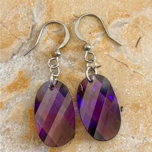 Swarovski Oval Earrings in Stainless Steel Amethyst 1.5” 💜💜💜